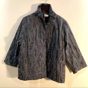 CAROLINE ROSE  Sz 18 Lagenlook Textured Fabric Hip Length Grey Black Jack…